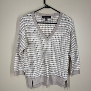 White House Black Market Cream V-Neck Sweater